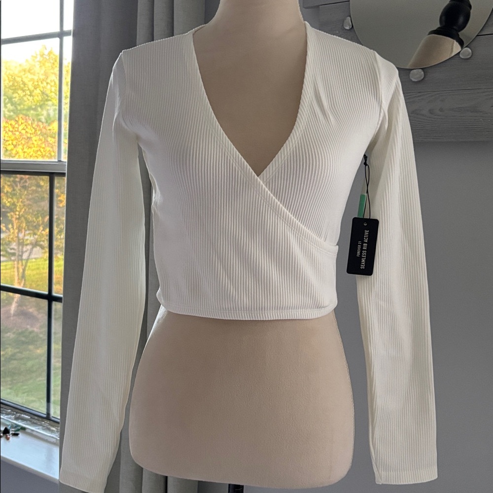 Forever 21 Cream Ribbed Wrap Top
